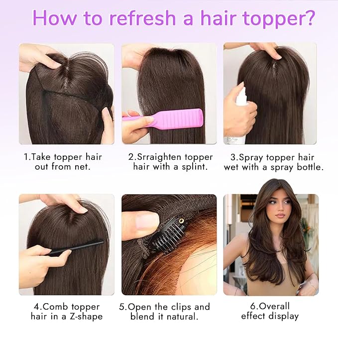 Black Synthetic Hair Toppers for Women with Thinning 3D 360° Cover Clip in Wispy Bangs Upgraded Adjustable Bandage 24 Inch Long Layered