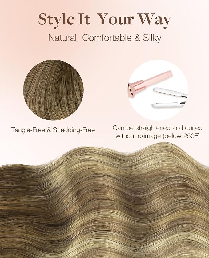 GOO GOO Invisi Edge Tape in Hair Extensions Human Hair, 3/8/613 Balayage Walnut Brown to Ash Brown and Bleach Blonde, 10pcs 18inch 25g, Virgin Remy Hair, Seamless Injected Tape, Natural Look