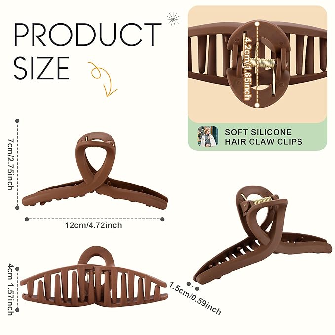4Pcs Cloud Claw Clips for Women, 4.7 Inch Non-Slip Strong Hold Hair Claws, Unbreakable & Durable TPEE-Silicone Blend, Large Bendable Cozy Hair Clip for Thin/Thick/Curly Hair, All-Day Comfort
