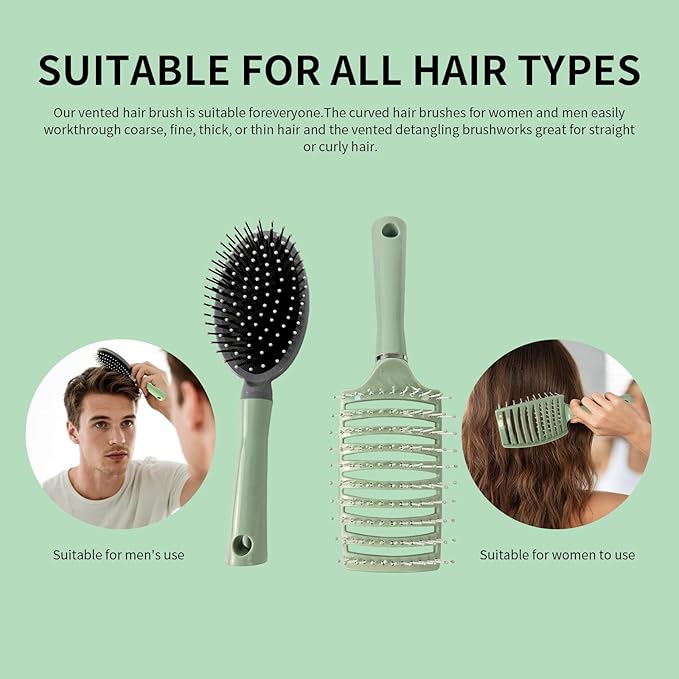 2 Pack-Air Cushion Comb Brush and Curved Vented Hair Brush,Hair brush with Effortless Tangle Removal,For Wet Dry Damaged Curly Hair for Women Men Boys Girls Kids.