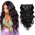26Inch Clip in Hair Extensions Real Human Hair Body Wave 8Pcs Brazilian Human Hair Clip in Extensions with 18Clips Double Lace Weft 120g #1B Natural Black