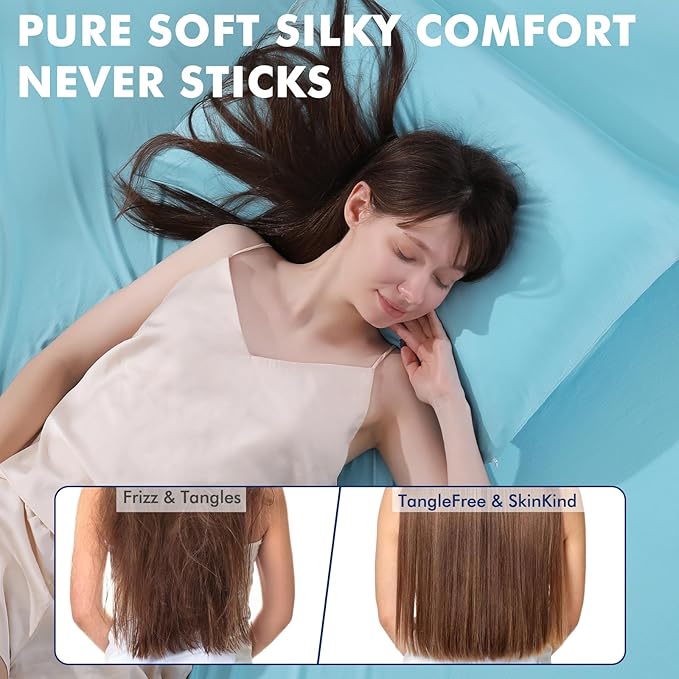 Elegear Cooling Pillow Cases for Hot Sleepers, Clean Fabric Silver Infused Cooling Pillowcase Q-Max>0.5, Soft Pillow Cases for Hair & Skin, Zipper Pillow Cases Set of 2 Blue (Standard, 20'' x 26'')
