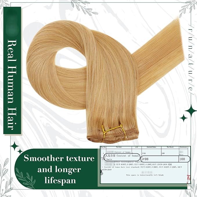 RUNATURE Clip in Hair Extensions Real Human Hair Blonde, Short Hair Extensions Clip Ins 10 Inch, Remy Human Hair Clip in Extensions, Add Hair Volume, 50g 3pcs #16P24 Golden Blonde Highlights