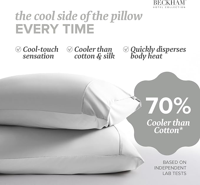 Beckham Hotel Collection Cooling Pillowcases for Hot Sleepers, Standard/Queen Size Set of 2, Cool Bedding, Envelope Closure, Silky Soft, Breathable, Moisture-Wicking, White