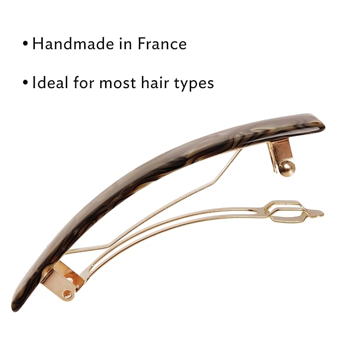 Faux Shell Hair Barrette for Thin Hair, Classic Rectangle French Barrette for Women, Lightweight and Comfortable, Strong Hold, Onyx Grey | France Luxe