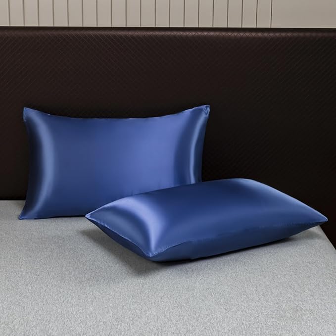 Navy Blue Silk Pillow Cases with Zipper Standard Size, USA Made, Real 22 Momme Mulberry Silk Pillowcase for Sleeping Women, Cooling, Anti Acne (Navy Blue, Standard)