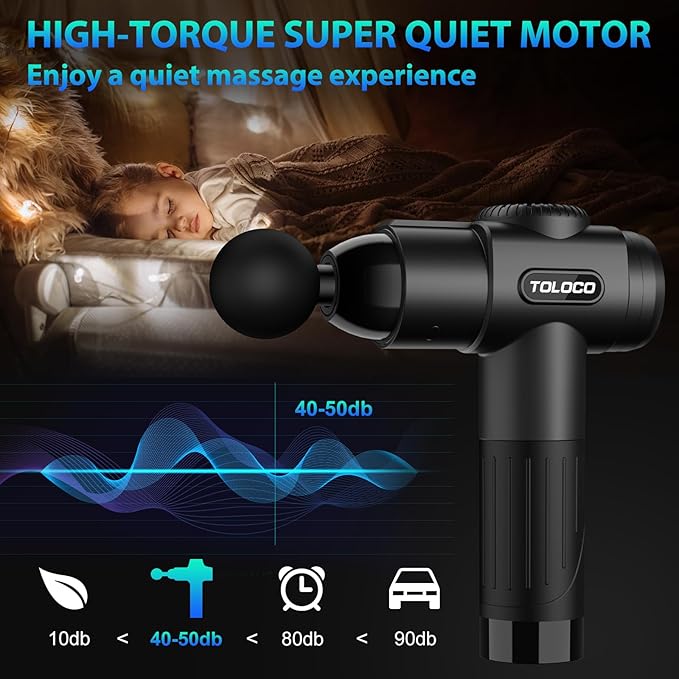 TOLOCO Massage Gun, Deep Tissue Back Massage for Athletes for Pain Relief, Percussion Massager with 10 Massages Heads & Silent Brushless Motor, Christmas Gifts for Women, Men, Black