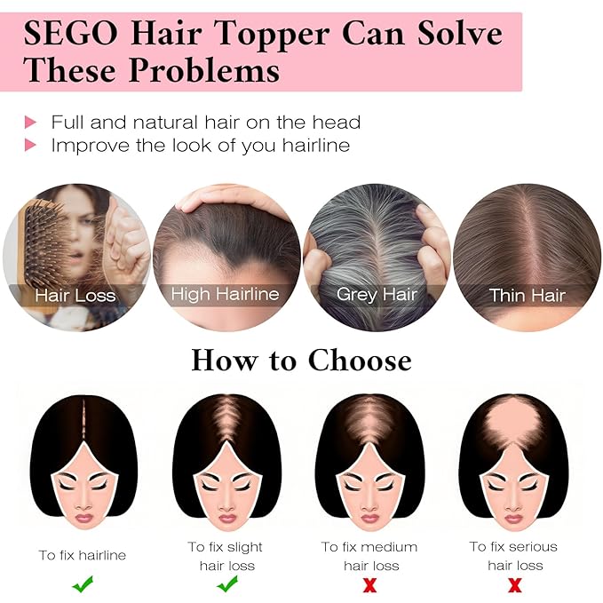 SEGO 100% Real Human Hair Toppers, with Air Bangs, Silk Base 150% Density, Clip in Topper, 2.7肺5.1・ HairPieces for Women, with Thinning/Hair Loss Cover Gray