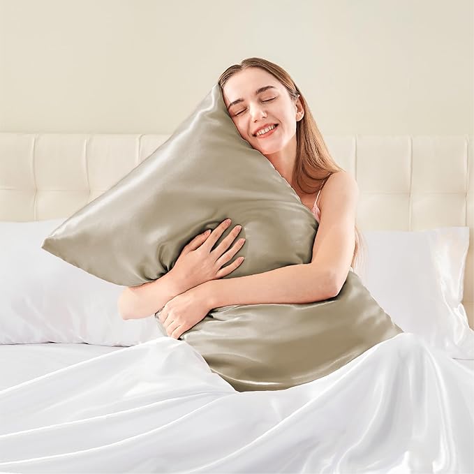 BEDELITE Satin Pillowcase with Zipper 2 Pack, Taupe Pillow Cases Standard Size, Super Soft and Cooling Similar to Silk Pillow Cases, Gift for Women Men(20x26 Inches)