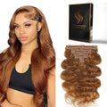 Clip in Hair Extensions Real Human Hair Body Wave 30 Auburn Ginger Clip in 100% Brazilian Remy Human Hair Extensions 8pcs Per Set with 18 Clips Double Weft 22 Inch 110g/3.6oz
