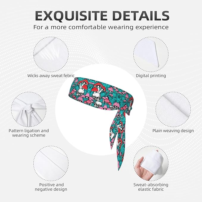 Men's Women Green Leaf Trippy Mushroom Eye Skull Sports Sweatbands Multipurpose Novelty Head Ribbon Headdress for Yoga Workout Shower