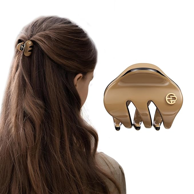 EVITA PERONI Small Hair Clips, Mini Hair Clip for Hair, Little Tiny Claw Clips for Women Girls Half Updo, Caramel Brown