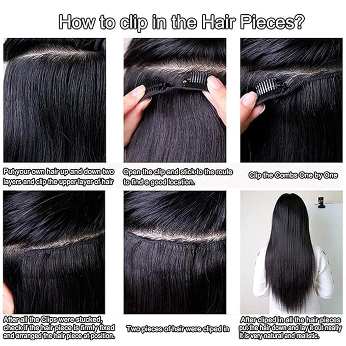 Kinky Straight Clip in Hair Extensions Real Human Hair Natural Black Double Weft Clip ins for Women 16 Inch 120g 8pcs Seamless Kinky Straight Clip on Extensions Human Hair