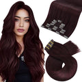Moresoo Burgundy Human Hair Clip in Extensions Double Weft Wine Red Hair Extensions Clip in Human Hair Red Wine #99J Full Head Set 7Pieces 120G 24inch