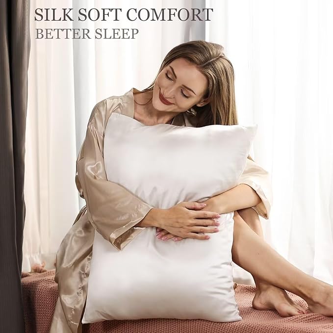 Adubor 100% Silk Pillowcase - Mulberry Silk Pillow Cases, 23 Momme 6A Grade Fibers, Silk Pillow Case for Hair and Skin Health, with Hidden Zipper (Queen 20''x30'', Lvory White, 1PC)