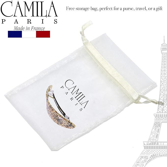 Camila Paris CP3297 French Hair Barrette Oval For Thick Curly Wavy Long Hair, Strong Hold Grip Hair Clips for Women, No Slip Rubberized Metal Clasp, Styling Girls Hair Accessories, Made in France