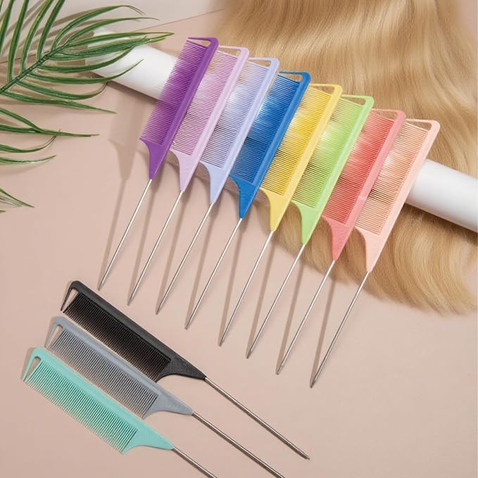 10PCS Highlighting Comb Rat Tail Comb for Parting Blue