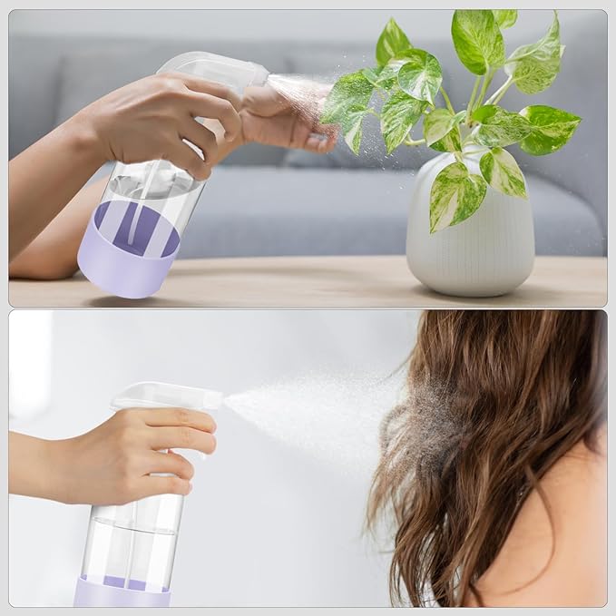 2 Pack Glass Spray Bottles with Silicone Sleeve, 16 oz Empty Refillable Containers with Adjustable Spray Nozzles, Spray Bottles for Hair, Cleaning Solutions and Plants Purple