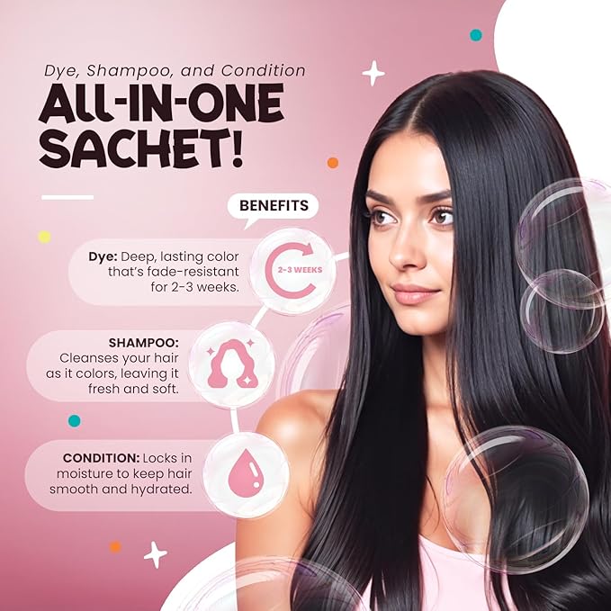Herbishh Bubble Foam Hair Dye Shampoo, 3 in 1 Dye for 100% Grey Coverage, Permanent Hair Coloring for Men & Women, Long-lasting & Travel-friendly, Ammonia-free, 10 Sachet x 24 ml (Chestnut Brown)