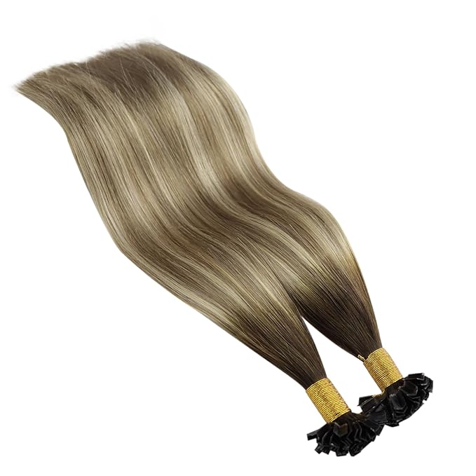 YoungSee Ktip Hair Extensions Human Hair Balayage K Tip Hair Extensions Real Human Hair Balayage Dark Brown to Brown with Blonde 20In 50s/50g