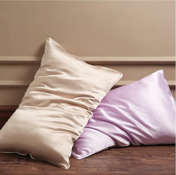 Beige Silk Pillow Cases Queen, 100% Mulberry Silk Pillowcase for Hair and Skin Made in USA, 22 Momme, Zipper Closure, Anti Acne, Soft, 1 Pack 20"x30"(Queen, Beige)