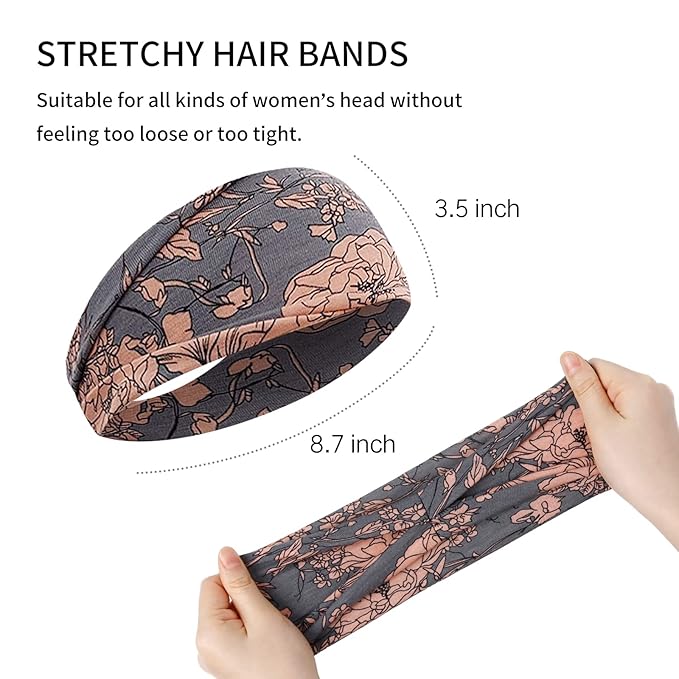 AKTVSHOW Boho Headbands for Women Fashion Wide Headband Non-Slip Head Band for Women's Hair Wide Thick Sweat Hair Bands, Trendy Hair Accessories for Women's