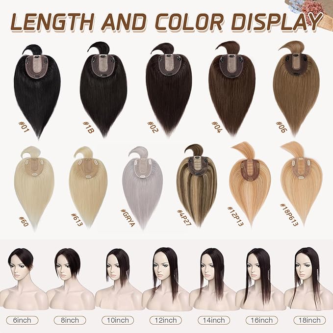 Rich Choices Real Human Hair Toppers for Women With Bang 100% Remy Human Hair Topper for Thinning Hair Clip in Silk Base Hair Topper 16 Inch #12P613 Golden Brown Mix Bleach Blonde