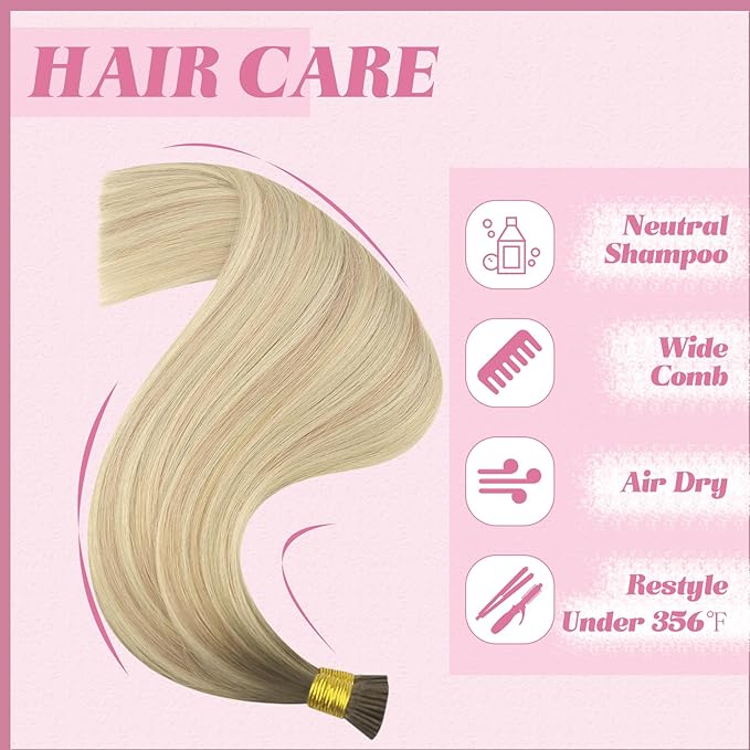YoungSee I Tips Hair Extensions Ombre 14 Inch I Tip Extensions Ash Blonde Ombre Platinum Blonde Balayage Itip Hair Extension Real Human Hair 80s 50g Fusion Hair Extension for Short Hair