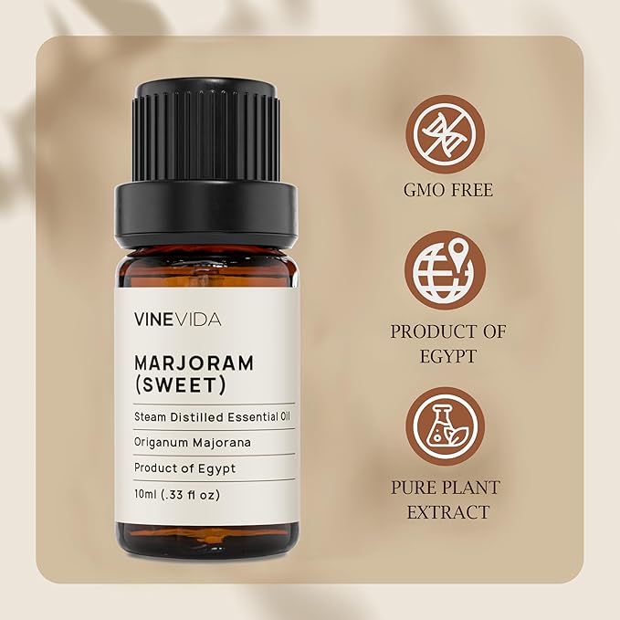 VINEVIDA Marjoram Essential Oil - Undiluted, 10 mL - Marjoram Scent - DIY Candle Scents & Soap Making