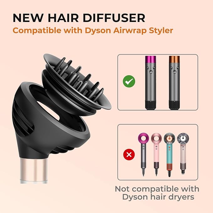 Large Round Volumizing Brush Attachment for Dyson Airwrap Stylers (HS01/HS05) - XL Oval Copper Hair Brush for Bouncy Blowout, Root Lift & Salon Curls (Upgraded Diffuser)