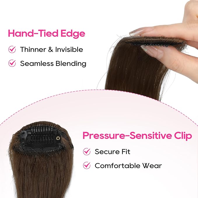 REECHO Face-Framing Classic Curtain Bangs Fringe Hairpieces for Women - 2 PCS, Medium Brown