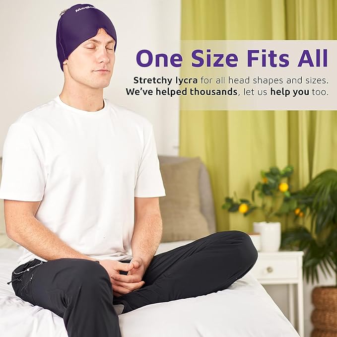 Magic Gel Migraine Ice Head Wrap | Real Migraine & Headache Relief | The Original Headache Cap | Cold, Comfortable, Dark & Cool; Endorsed by Physicians, Loved by Thousands (Purple)