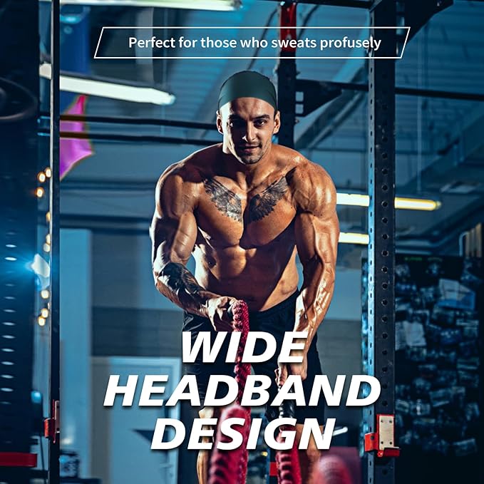 Wide Headbands for Men, Men’s Headbands for Long Hair, Head Bands for Men for Workout, Running, Baseball, Football, Tennis, Basketball, Softball, 8 Pieces