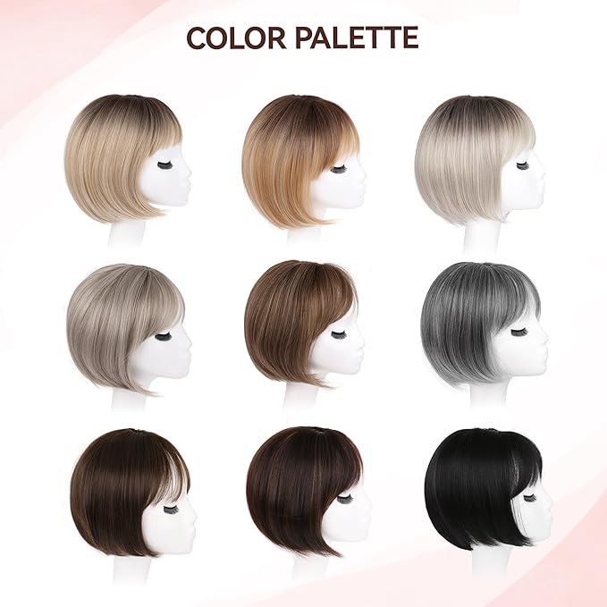 LEEONS Hair Toppers for Women with Bangs Short Bob Synthetic Hair Pieces for Thinning Hair Side Part (Mixed Ivory Blonde with Dark Root)