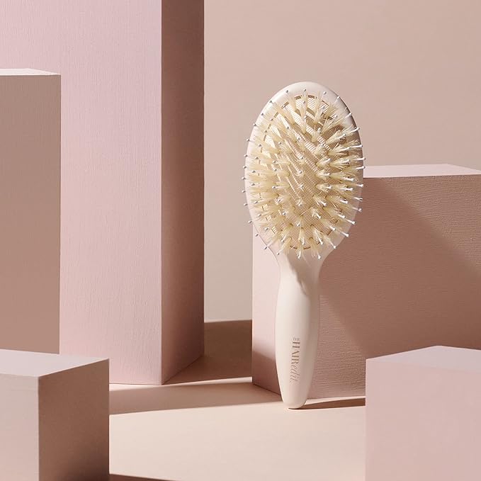 The Hair Edit Mini Finish & Shine Boar Bristle Brush, Travel Size Detangling Hairbrush for Smooth, Shiny Hair, Tames Flyaways, Boosts Shine & Distributes Natural Oils, Ideal for Dry Hair