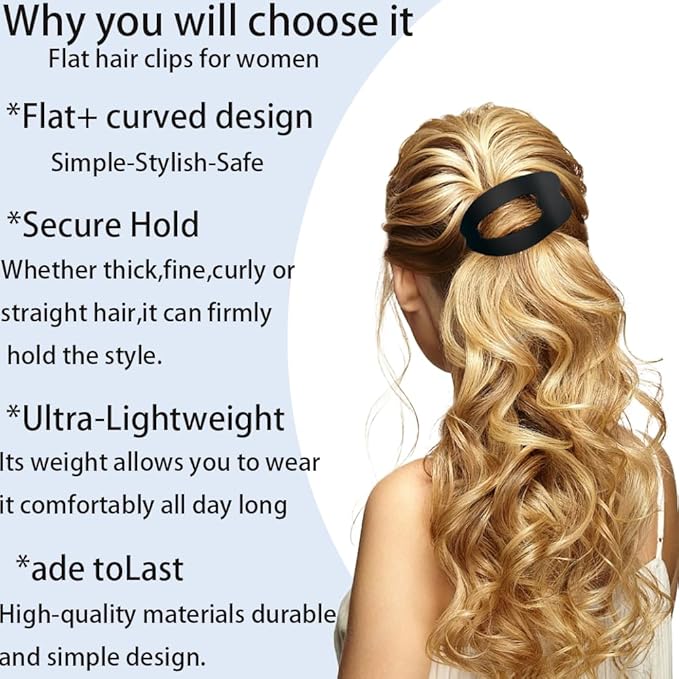 Flat Hair Clips for Women,4Pcs Matte Flat Claw Clips, Strong Styling Large Hair Clips for Thick Hair and Fine Hair, Strong Hold No Slip Grip Hair Claw Clips,French Duckbill Hair Clip