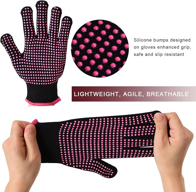 YANTAISIYU ‌2-Pack Heat-Resistant Gloves with Silicone Bumps Heat Blocking Gloves for Curling Hair Styling