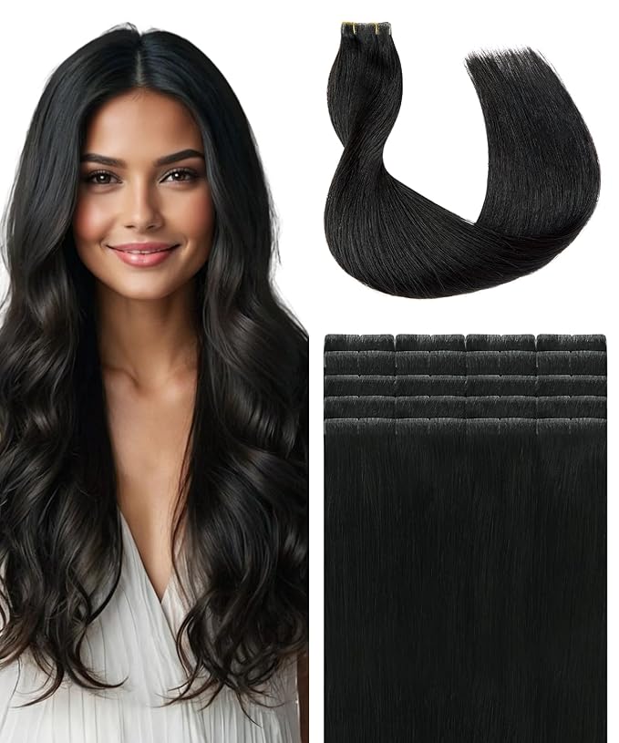 SURNEL Injected Invisible Tape in Hair Extensions Human 22 Inch Natural Black Invisi Edge Tape in Extensions 20 Pcs 50g(#1B,22)