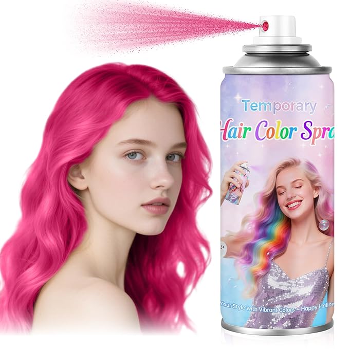 Pink Temporary Hair Color Spray - Washable & Non-Sticky Hair Dye for Halloween, Cosplay, Parties-Safe for Kids, Women & Men - Quick-Drying & Easy to Wash Out(120ml) ﻿