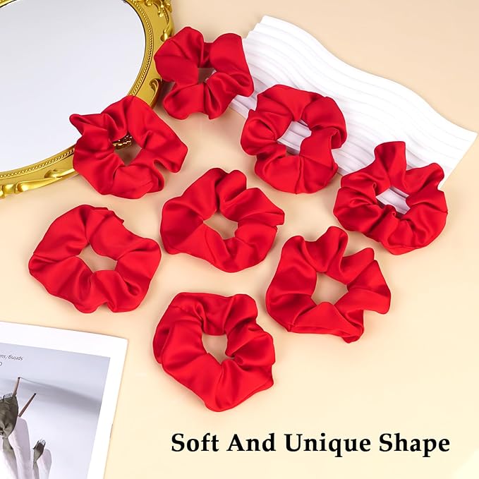 Satin Scrunchies for Women – 8PCS Red Silk Hair Ties – No Crease, Frizz-Free, Gentle Elastic Hair Bands for Thick & Thin Hair, Soft & Stylish Hair Accessories Gifts