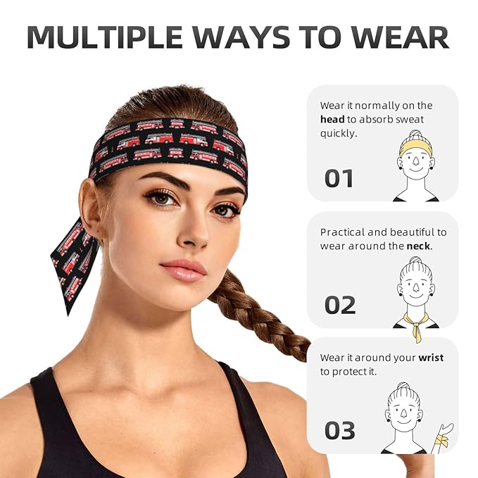 Men's Women Cute Cartoon Fire Truck Sports Sweatband Multi Style Lovely Head Ribbon Headdress for Running Fitness Spa