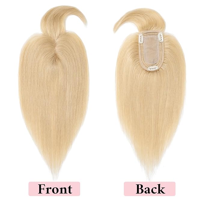 SEGO 100% Real Human Hair Toppers, with Air Bangs, Silk Base 150% Density, Clip in Topper, 2.7”x5.1”, HairPieces for Women, with Thinning/Hair Loss Cover Gray