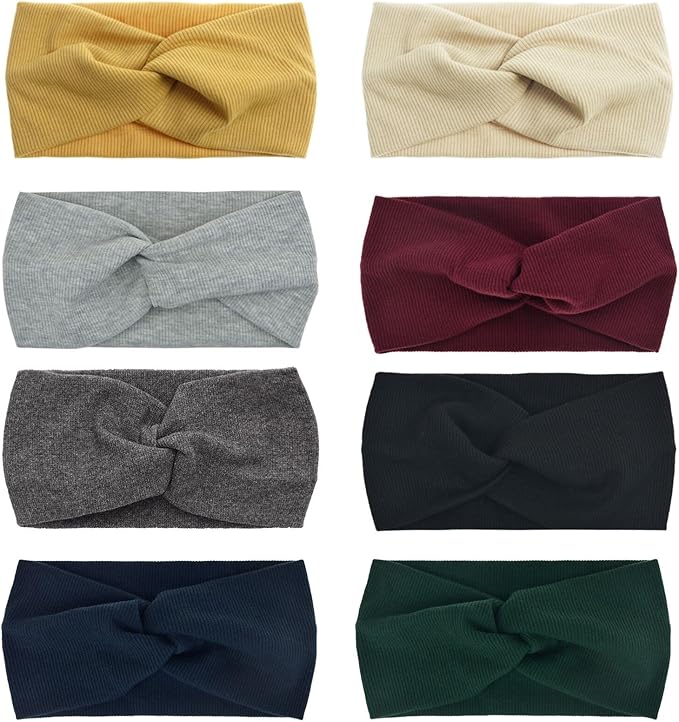 DRESHOW 8 Pack Headbands for Women Yoga Knotted Headbands Elastic Criss Cross Hair Accessories Sports Head Wrap Non Slip