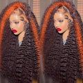 250 density Ginger Deep Wave Lace Front Wigs Human Hair Pre Plucked Hairline Glueless Wigs for Women 13x6 HD Lace Front Wigs Ginger Orange Curly Human Hair Wig Brazilian Hair 26 Inch
