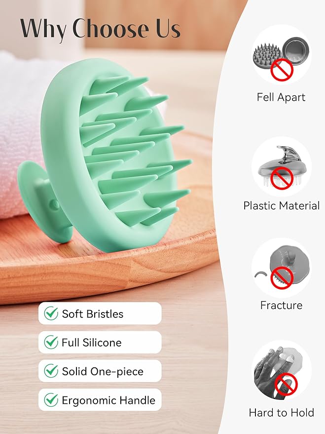 HEETA Scalp Massager Hair Growth, Scalp Scrubber with Soft Bristles, Integrated Silicone Design, Scalp Exfoliator for Dandruff Removal & Relax Scalp, Shampoo Brush Fit Wet Dry Hair Use, Light Green