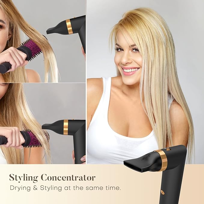 Air Styler 5 in 1, Hair Dryer Brush & Multi-Styler with 110,000 RPM High-Speed Powerful Motor, Auto-Wrap Curler, Cushion Massager, Oval Brush, Diffuser, Nozzle Attachment
