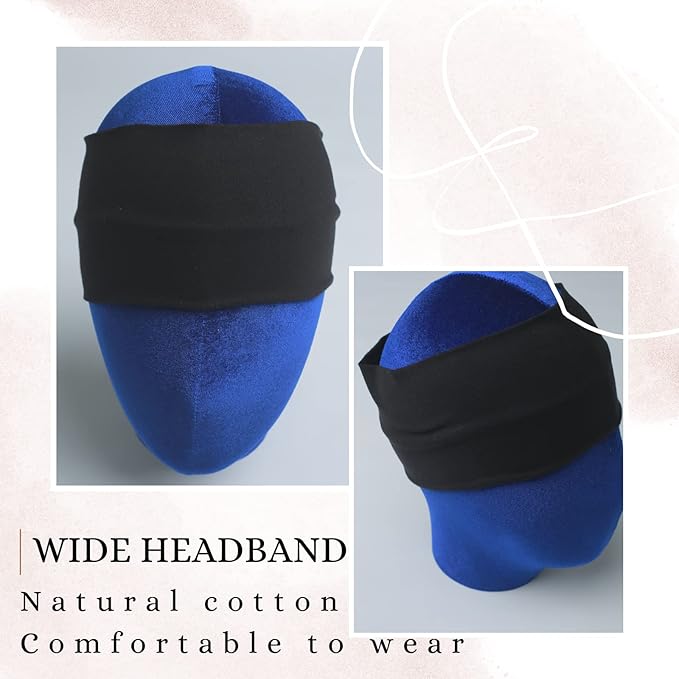 Headbands for Women 3 Pcs Black Wide Cotton Non-slip Stretchy Elastic Head Wrap Holder Hair Accessories