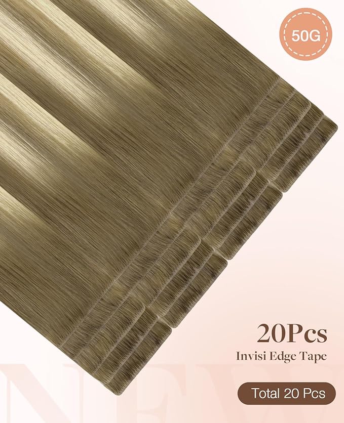 GOO GOO Invisi Edge Tape in Hair Extensions Human Hair, 9/60 Balayage Ash Brown to Platinum Blonde, 20pcs 22inch 50g, Virgin Remy Hair, Seamless Injected Tape, Natural Look