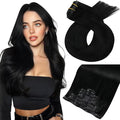 Moresoo Seamless Clip in Hair Extensions Human Hair Black Remy Human Hair Clip in Extensions Jet Black Short Pu Skin Weft 120g/7pcs 14 inch