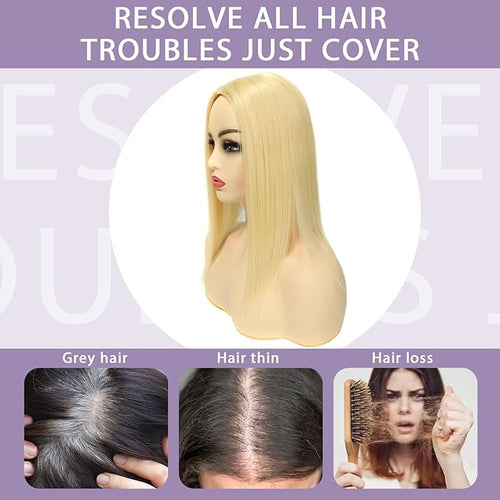 18 Inch Length Hair Toppers for Women with Thinning Hair, 3x5 Inch Injected Silk Base 130% Density Hairpieces #613 Bleach Blonde